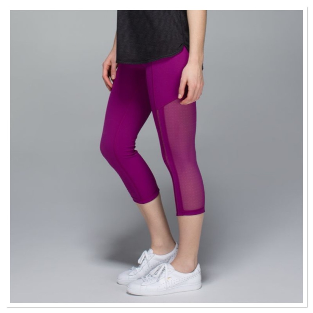 Lululemon Hot To Street Crop Leggings Regal Plum Mesh Detail W6E74S Size 12